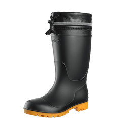 Steel-toe rain boots, anti-smash, anti-thorn, water-retaining labor shoes, non-slip high-top rain boots, mid-tube plus velvet water boots, men's construction site rubber shoes