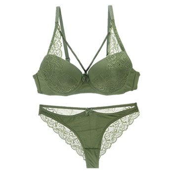 Avocado ສີຂຽວ sexy ບາງ lace bra set ງາມ plus size ສາວໄຂມັນ 200 ປອນ underwear push-up ສໍາລັບເດັກຍິງ