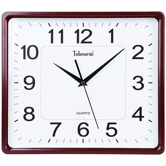 TELESONIC square modern large character silent wall clock