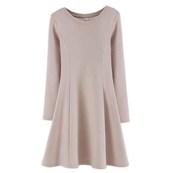Winter New Korean Style Round Neck Pure Cotton Fleece-Lined Warm Thickened Mid-Length Long-Sleeve Base Dress Slim Fit Women's T-Shirt