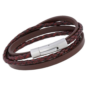 Niche design retro braided boys' punk bracelet stainless steel magnetic buckle leather rope bracelet 2 circles multi-layer student hand