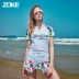Zoke zhouke áo tắm nữ chia đôi quần boxer bảo thủ áo tắm nhỏ ngực tập hợp áo chống nắng bãi biển áo tắm - Bộ đồ bơi hai mảnh đồ bơi 2 mảnh bé gái Bộ đồ bơi hai mảnh