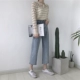 Hồng Kông hương vị retro Hàn Quốc chic gió retro mỏng nhẹ rách quần jeans eo cao hoang dã giản dị quần rộng chân phụ nữ quan jean nu Quần jean