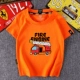 Fire Truck Boy Áo thun ngắn tay mùa hè Dress Big Boy Cotton T-shirt Little Girl Nửa tay áo Áo trẻ em - Áo thun