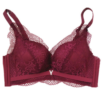 Bra No Wires Push-up underwear ແມ່ຍິງ Lace Sexy Medium Thick Top ສະຫນັບສະຫນູນ Anti-sagging ປັບເຕົ້ານົມ-ຫຼຸດ Bra B