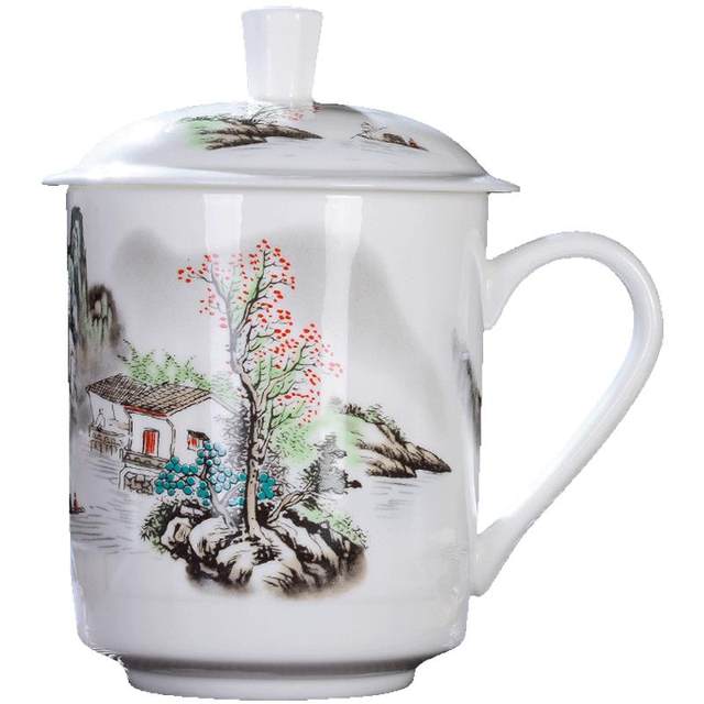 ຈອກນ້ໍາກະດູກ Jingdezhen ຈີນທີ່ມີຝາປິດຫ້ອງການຂອງປະທານແຫ່ງກອງປະຊຸມ