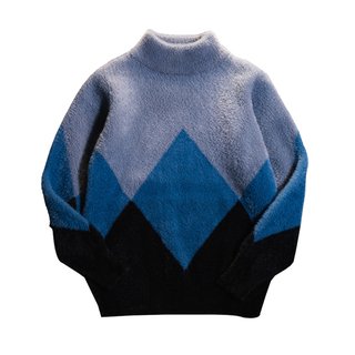 Boys' sweater 2022 new style plus velvet thick autumn and winter pullover boy medium and large children's foreign style mink velvet warm tide