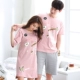 Cặp đôi pyjama mùa hè ngắn tay cotton phong cách Hàn Quốc váy ngủ rộng rãi nữ mùa hè dễ thương cotton nam phục vụ tại nhà - Cặp đôi