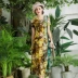 Minglan gia đình ánh sáng sang trọng phụ nữ rộng rãi phụ nữ màu khảm thời trang váy nữ Một từ váy dài mùa hè váy - A-Line Váy đầm dạ hội A-Line Váy