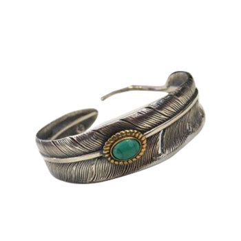 ຊ່າງສີເງິນທີ່ແຕກຕ່າງ Takahashi sterling silver feather eagle turquoise open bracelet personalized retro wide version couple ສາຍແຂນທໍາມະດາ