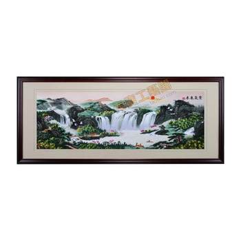 ສິ້ນໄຫມ Suzhou embroidery, ພູມສັນຖານ embroidery hanging ຮູບຢູ່ໃນຫ້ອງຮັບແຂກ, ເສັ້ນໄຫມສີມ່ວງອາກາດມາຈາກຕາເວັນອອກ, ມໍລະດົກທີ່ບໍ່ມີຕົວຕົນ, ໂຊກດີນໍາຫນ້າ.