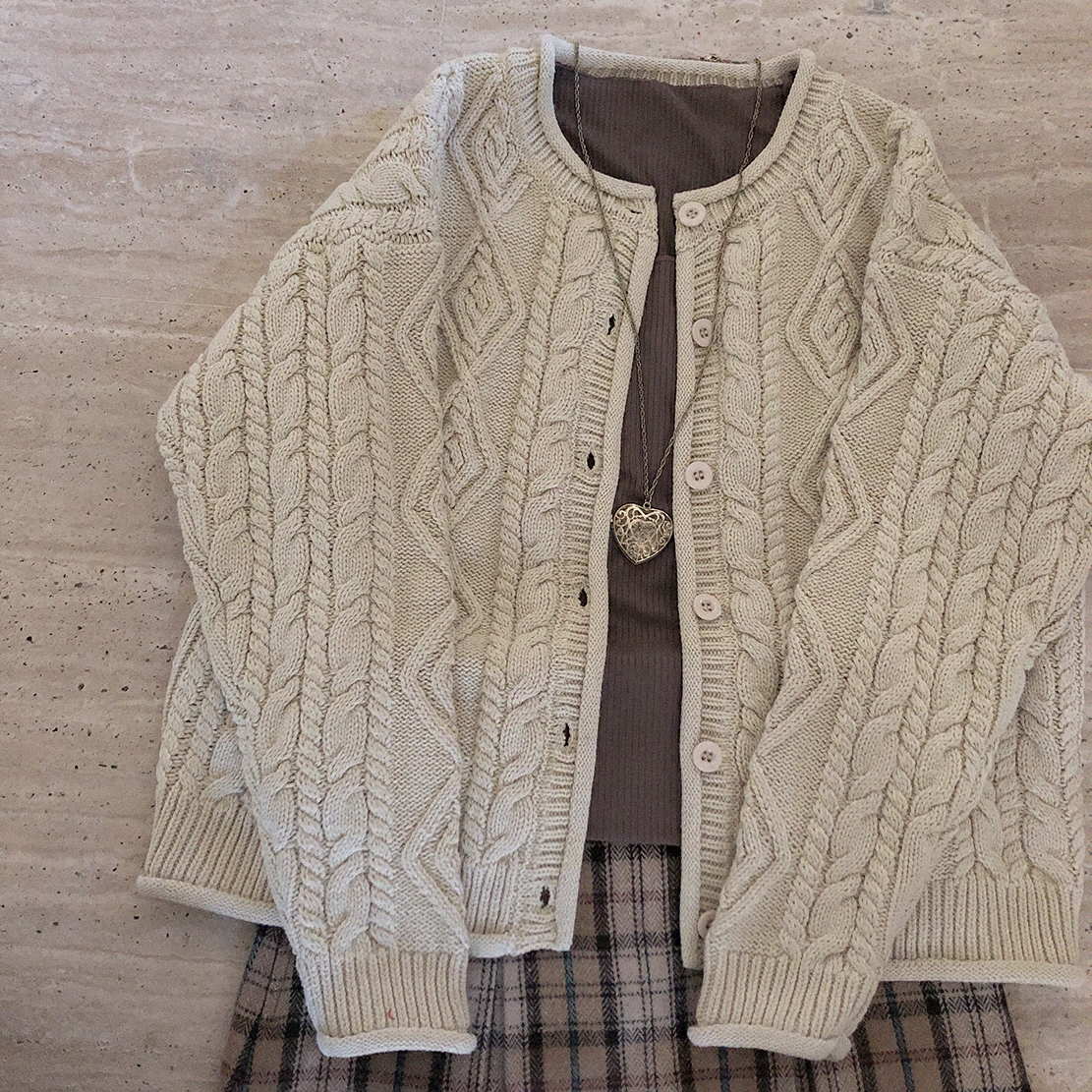 Original rhomboid hemp flower Forest Department ancient Sensation Curbside Retro Beige Knitwear Sweatshirt K