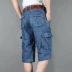 Quần short Nam Denim Cắt Quần Mùa Hè Mỏng Quần Âu Lỏng Thẳng Đa túi Kích Thước Lớn Dụng Cụ 7 Quần phong cách vintage nam Cao bồi