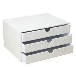 丽然皮革办公室桌面收纳盒 白色桌上文件柜 a4资料柜抽屉式置物架