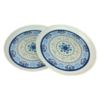 Free shipping thickened plastic round tray blue and white porcelain