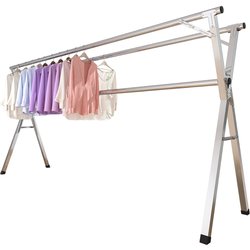 Folding clothes drying rack floor-standing indoor home balcony bedroom stainless steel outdoor cool telescopic rod type quilt drying artifact