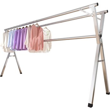 Folding clothes drying rack floor-standing indoor home balcony bedroom stainless steel outdoor cool telescopic rod type quilt drying artifact