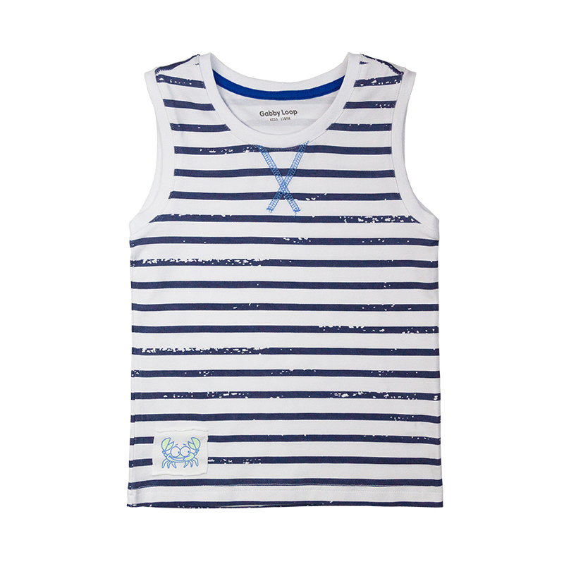 Quần áo mùa hè New Boy không tay Vest Với ​​Big Boy Vòng cổ Gabire trẻ em sọc không tay T-shirt.