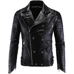 Locomotive PU Leather Jacket Punk ຜູ້ຊາຍລົດຈັກຫນັງ Slim Harley Jacket