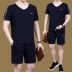 Bộ đồ thể thao trung niên nam mùa hè quần short ngắn tay cỡ lớn đồ thể thao nam cha tập thể dục buổi sáng bộ đồ giản dị nam mỏng - Thể thao sau áo thể thao nữ Thể thao sau