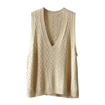 ເສື້ອຢືດເສື້ອກັນໜາວ ຄໍ V-neck sweater sweater sleeveless knitted hollow vest for women loose size large layering shirt