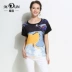 Fat Princess size lớn áo thun nữ tay ngắn 2019 hè mới 200 pounds chất béo mm lỏng in áo mỏng quần jean đen nữ Cộng với kích thước quần áo