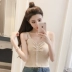 Phiên bản Hàn Quốc ngắn tay cổ chữ V chạm đáy đan dây đan 2018 hè mới thời trang bên trong áo ao kieu dep Áo ba lỗ