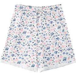 Ab Women's Summer Thin Pure Cotton Home Shorts for Girls, Cute Lace-Trimmed Tie-Up Wide-Leg Pants H362