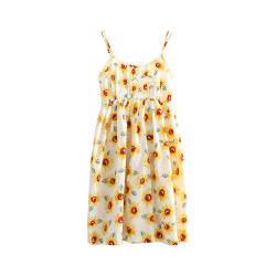 Japanese Mori women's pure cotton printed A-line dress vacation style beach skirt small fresh floral suspender mid-length skirt