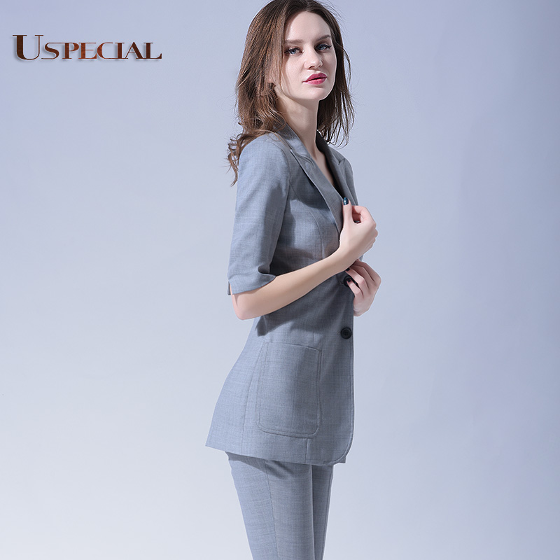 Quần USPECIAL Professional Set Summer Kinh doanh ăn mặc Grey Suit Workwear Workwear Medium-Length CV