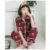 Fenteng ngàn dòng nghệ thuật mùa xuân và mùa hè đồ ngủ cotton tay ngắn quần đỏ nữ dễ thương hoạt hình ve áo phù hợp với dịch vụ nhà - Bộ Pajama đồ bộ thun Bộ Pajama