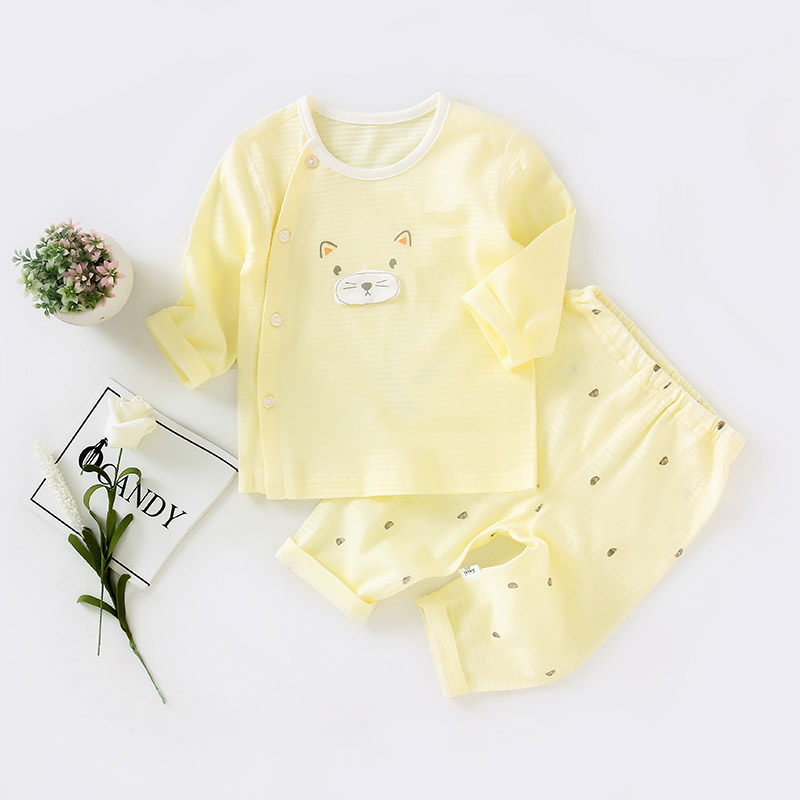 Zinbei childrens điều hòa không khí quần áo cotton để mở pajamababy mùa hè dài tay cô gái mỏng childrens quần áo quần áo chàng trai về nhà.