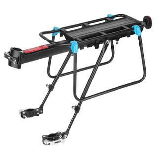 Una colección completa de equipos y accesorios universales para portaequipajes traseros para bicicletas de montaña.