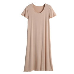 Summer female Modal short -sleeved base, increased size nightdress, loose, mid -length pajamas home service thin dress
