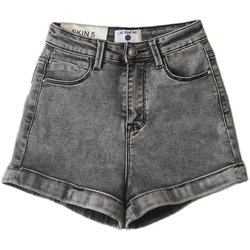 Summer European and American hip-covering hot pants, high-waisted denim shorts for women, loose elastic slimming large size A-line rolled hem wide-leg pants