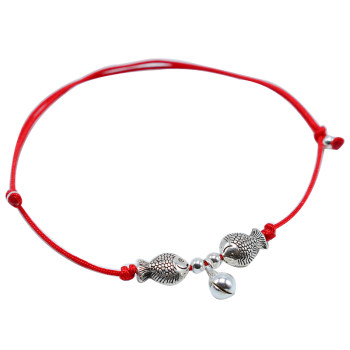 ງ່າຍດາຍ retro double-kissed ປາ S925 sterling silver bell anklet ແມ່ຍິງເຊືອກສີແດງບາງ anklet ສີດໍາສະບັບພາສາຍີ່ປຸ່ນແລະເກົາຫຼີນັກສຶກສາສາຍແຂນ