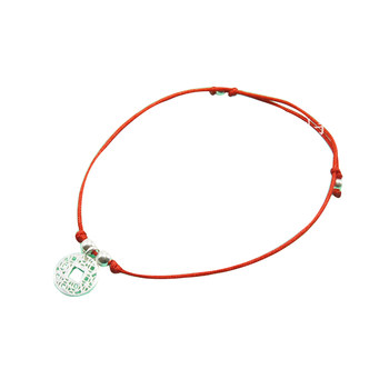 S925 sterling silver women's red rope anklet black rope Japanese and Korean fashion simple copper coin pendant bracelet handmade