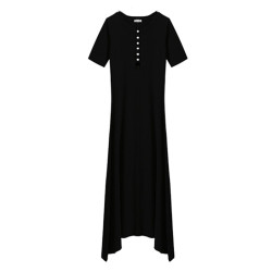 Spring and Autumn New Korean Style Long Sleeve Dress Women's Modal High Waist Slim A-Type Long Skirt Loose Large Waist