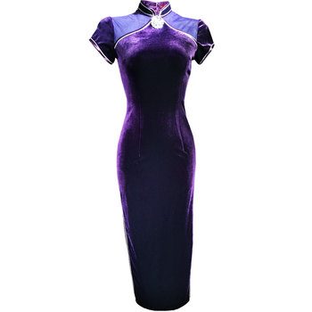 Velvet cheongsam summer 2023 ຮູບແບບໃຫມ່ high-end elegant ຍາວກະທັດຮັດແຂນສັ້ນຂອງແມ່ຍິງໄວຫນຸ່ມ dress