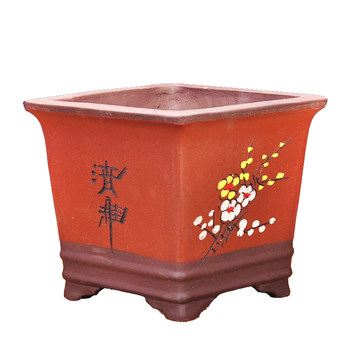 Yixing purple clay flower pot square corner orchid large size