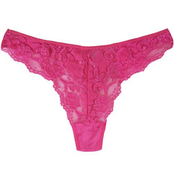 Rose ສີແດງເຫຼື້ອມ lace jacquard splicing pure cotton fabric women's sexy thong underwear mid-waist women's T-pants