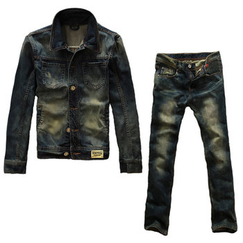Denim spring and autumn clothes lai ge retro lapel