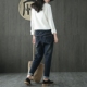 Tai nhỏ sản xuất áo sơ mi retro màu đen hoang dã mùa xuân và mùa thu cotton và áo sơ mi vải lanh dài tay áo sơ mi nữ giản dị áo sơ mi nữ dài tay cá tính Áo sơ mi