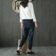 Tai nhỏ sản xuất áo sơ mi retro màu đen hoang dã mùa xuân và mùa thu cotton và áo sơ mi vải lanh dài tay áo sơ mi nữ giản dị sơ mi dài tay nữ cách điệu Áo sơ mi