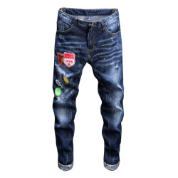 2022 star style high-end textured ripped jeans for men, dark slim, small straight, retro, old and personalized, slightly elastic