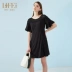 Lifeidea Leif Eddie mùa hè nữ tính khí nhỏ màu đen đầm rỗng cổ tròn sen tay áo mỏng đầm 	váy thắt dây eo	 Váy eo cao