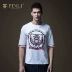 Sản phẩm PINLI hè mới nam cổ tròn lưới khâu in áo thun tay ngắn thủy triều B182711508 - Áo phông dài áo thun nam có cổ Áo phông dài