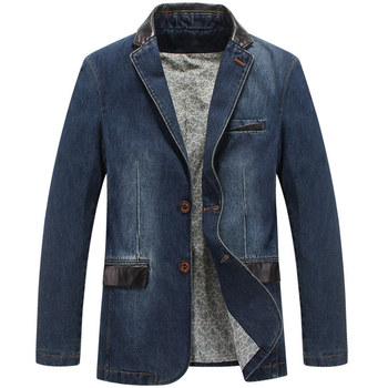 Spring and Autumn Casual Denim Suit Men's Jacket Loose Large Top Casual Clothes Single West Multi-Pocket ຊຸດພໍ່ອາຍຸກາງ