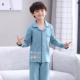 Bộ đồ ngủ thiếu niên nam cotton dài tay mùa xuân và mùa thu phù hợp với mùa đông bộ lụa mặc nhà