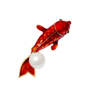 Customized enamel pearl ຮູບແບບຈີນ goldfish koi ສີແດງ carp brooch corsage ໂຮງງານຜະລິດໂດຍກົງ